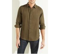 GUESS Ls Island Linen Shirt Green Canteen Taglia: S | Camicie Casual Outlet | Uomo | Bianco