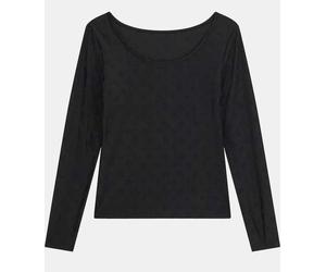 Guess Ls Jacquard Elleona Top Blk T-Shirt M/L Microf Nera Donna W6RP45KA660-JBLK