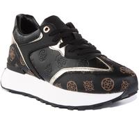 Guess Luchia Peony Logo Sneakers Donna In Nero Marrone UK 2 - 8