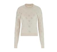 GUESS Maglia Donna Longsleeve con Strass W6RR66Z3JD2 (IT, Testo, S, Regular, Regular, Beige)