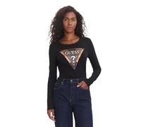 GUESS Maglietta marrone scuro / nero / offwhite Donna GUESS S marrone scuro / nero / offwhite