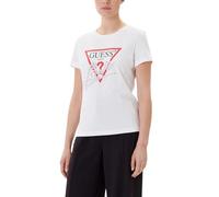 GUESS Maglietta da donna, con logo triangolare, a maniche corte, bianco, bianco, L