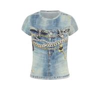 GUESS Maglietta marino / blu denim / giallo oro / nero Donna GUESS L