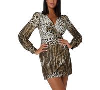 Guess Marion Fix Wrap Dress Vestito, Stampa Leopardata ondulata, M Donna
