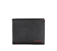 Guess Men's Leather Slim Bifold Wallet, Julian Black/Red, One Size