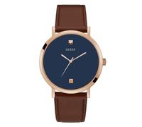 GUESS Men's Stainless Steel Analog Watch with Leather Calfskin Strap, Brown, 22 (Model: GW0009G2)