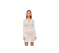 GUESS Mini Abito da Spiaggia Luna Traforato, Bianco, Manica Lunga, Scollo a V con Anello Metallico, 88% Viscosa 12% Poliammide