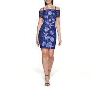 Guess off The Shoulder Printed Embellished Mesh Mini Dress Vestito, Blu Navy, Multicolore, 46 Donna