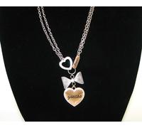 GUESS Oro Rosa,Cristallo Color Argento Cuore,Rete Papillon Love 28 " 2 Catenina