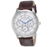 GUESS Orologio analogico al quarzo da uomo, 43 mm, cinturino in pelle marrone, cassa in acciaio, W1181G1, Cinturino