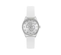 Guess AVA GW1042L1 - Orologio da polso da donna, analogico, al quarzo, in acciaio inox, 34 mm, cinturino in silicone, colore: bianco, 5 bar, colore: Argento