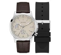 GUESS Orologio da uomo da 44 mm, cinturino intercambiabile, quadrante bianco, cassa argentata, Multicolore, classico