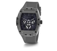 GUESS Orologio da uomo casual Tonneau Diamond 43 mm - quadrante nero cassa e bracciale in acciaio inox, grigio, Cinturino