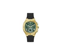 GUESS Orologio da polso da uomo, 42 mm, cinturino nero, quadrante in metallo fucile, cassa argentata, nero/oro/verde, misura unica, Classico