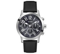 GUESS Orologio da polso da uomo, 44 mm, cinturino nero, quadrante blu navy, cassa argentata, colore nero, Nero , Moderno