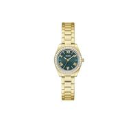 Guess Orologio da polso donna GW0841L9 Mini Luna, 30 mm, in acciaio inox verde, quadrante blu, al quarzo, vetro minerale, 3 ATM, zirconi cubici oro 14 mm