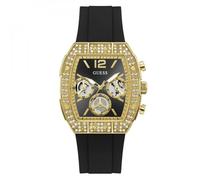 Guess Orologio da polso uomo GW1069G2 Phoenix Quantum, 44 mm, acciaio inox oro nero, cronografo, quarzo, vetro minerale, zirconi, 5 ATM, cinturino in silicone