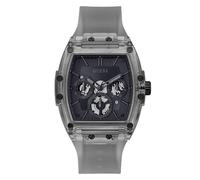 GUESS Orologio da uomo casual Tonneau Diamond 43 mm - quadrante nero cassa e bracciale in acciaio inox, grigio, Cinturino
