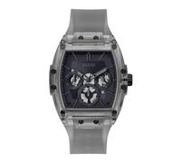 GUESS Orologio da uomo casual Tonneau Diamond 43 mm - quadrante nero cassa e bracciale in acciaio inox, grigio, Cinturino