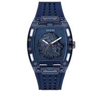 Guess Orologio da polso uomo Phoenix, cinturino in silicone blu, vetro minerale, quadrante blu, 5 bar, diametro cassa: 42 mm, GW0959G1
