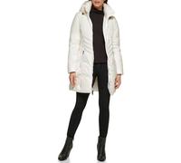 GUESS Piumino da donna con cappuccio impermeabile cappotto, bianco, Large
