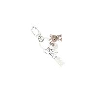 GUESS Portachiavi di Lusso in Metallo, Argento con Orsetto Decorativo e Charm, 6,4 x 12,6 x 0,5 cm, con Anello e Gancio