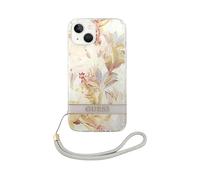 Custodia rigida Guess con cinturino a fiori viola per iPhone 14 Plus