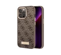 Guess, Cover per iPhone 14 Pro PU 4G Metal Plate, Marrone