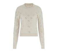 GUESS Maglia Donna Longsleeve con Strass W6RR66Z3JD2 (IT, Testo, S, Regular, Regular, Beige)