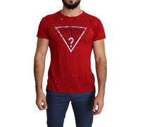 Guess Red Cotton Logo Print Men Casual Top Perforated T-shirt - L