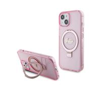 Guess Ring Stand Script Glitter Custodia MagSafe rosa - iPhone 15 Plus