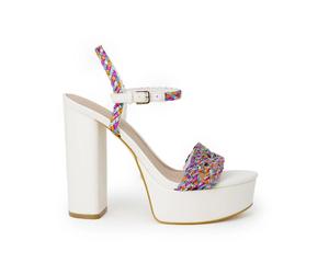 Guess - Sandali bianchi con tacco a blocco e motivo - - Shoes - Donna - Multicolore - 40 EU