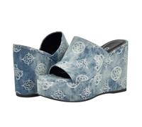 Guess Sandalo da donna con zeppa Yenise, Blu Denim 420, 38 EU