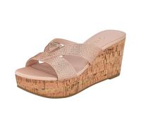 GUESS Sandali Lonaa da donna con zeppa, Strass Raso Rosa Chiaro 680, 36 EU