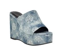 GUESS Sandalo da donna con zeppa Yenise, Blu Denim 420, 37.5 EU