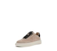 GUESS Scarpe sportive, camoscio beige con dettagli neri, piattaforma bianca, beige, 41 EU