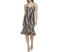 GUESS Sequin Mesh Midi W/Flounced Hem Vestito da Sera, Nero Multicolore, 50 Donna