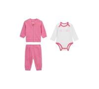 GUESS Set da gioco per bambine con felpa ecologica Jacquared, body a maniche lunghe e pantaloni, Rosa gelatina, 6 Months