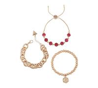 GUESS Set di 3 braccialetti dorati con pietre di cristallo rosa miste