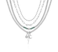 GUESS Silvertone - Collana con ciondolo celestiale a strati, taglia unica, in metallo, pietra di vetro