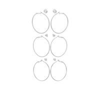GUESS Silvertone, set di 6 orecchini a perno e ad anello, taglia unica, in metallo, pietra di vetro, taglia unica, in metallo, pietra di vetro, Misura unica, Metallo, Pietra di vetro