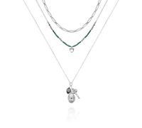 GUESS Silvertone Trio - Collana da donna con ciondolo a strati, taglia unica, in metallo, pietra di vetro