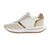 Guess Sneakers da donna, bianco e beige, con dettagli dorati, suola bianca, stile casual retrò, beige, 40 EU