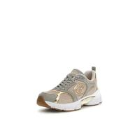 GUESS Sneakers da donna, design metallico oro e grigio, suola bianca con dettaglio in gomma, Dorato/Grigio, 41 EU