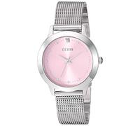 GUESS Stainless Steel Mesh Bracelet Watch with Pink Genuine Diamond Dial. Color: Silver-Tone (Model: U1197L3)