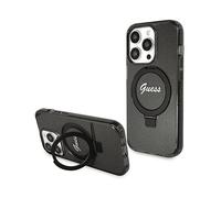 Custodia per iPhone 13 Pro Guess Ring Stand con scritta glitterata e MagSafe, co