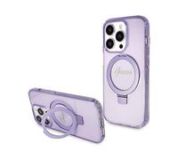 GUESS Supporto ad anello Script Glitter COVER MAGSAFE per Apple iPhone 14 Pro Max, Viola
