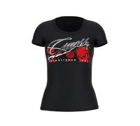 GUESS T-shirt da donna Eco a maniche corte con stampa rose, Bianco puro., XS