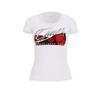 GUESS T-shirt da donna Eco a maniche corte con stampa rose, Rosso Sirena, S