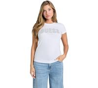 Guess T-Shirt da Donna in Pizzo con Logo a Maniche Corte Eco, Bianco Puro., S